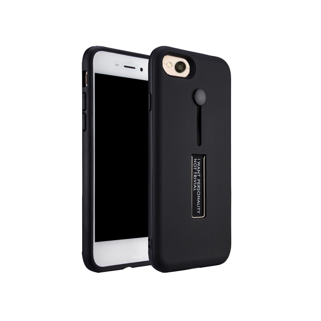 Husa hibrid cu picior stand metalic si inel de sustinere din silicon pentru Xiaomi Redmi 4A, negru