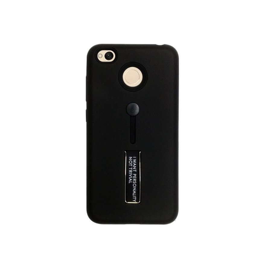 Husa hibrid cu picior stand metalic si inel de sustinere din silicon pentru Xiaomi Redmi 4X, negru