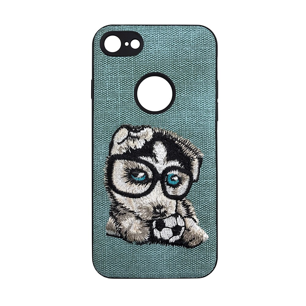 Carcasa Lemontti Embroidery pentru iPhone 7, (Model brodat) Gray Puppy