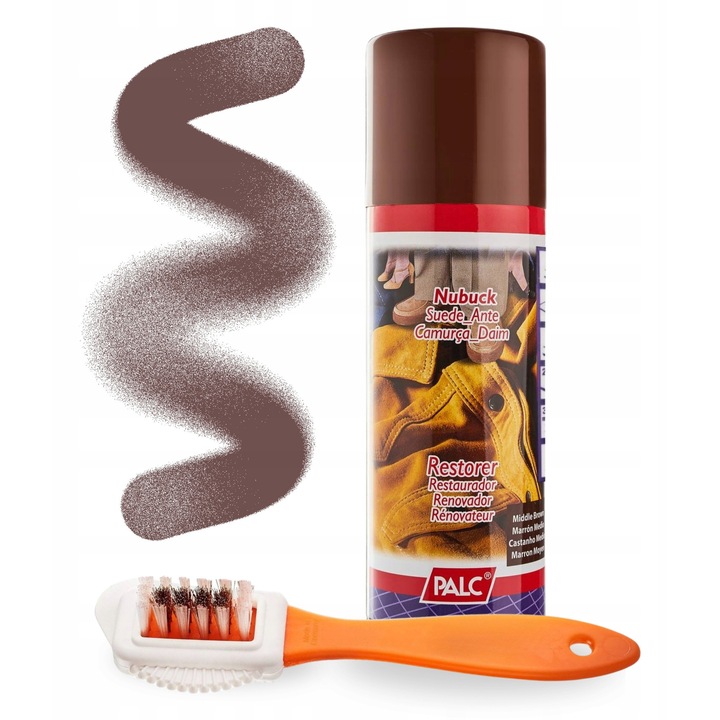 Kit de renovare pentru piele intoarsa si nubuc, pentru deget, spray maro 200 ml, pensula cu doua fete, impregnare, reimprospatare a culorii, protectie impotriva umiditatii, aplicare usoara, forma ergonomica, indepartare eficienta a murdariei, sigur