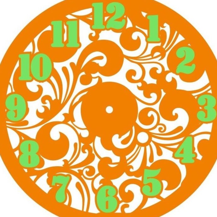 Ceas decorativ, Intrahome, roata de perete cu design floral, 25x30 cm, plywood 3mm-4mm