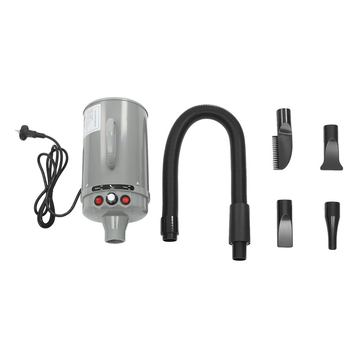 Uscator de par pentru animale, viteza a vantului ajustabila, doua setari de temperatura, gri