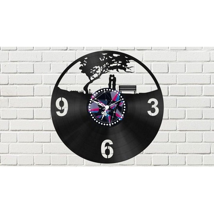 Ceas decorativ Intrahome, Couple Under Tree, 50x60 cm, plywood 3mm-4mm, design personalizat