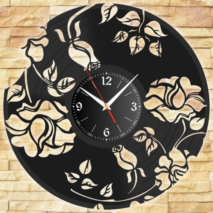 Ceas decorativ, Intrahome, disc din vinil, 30x35 cm, plywood 3mm-4mm, design personalizat
