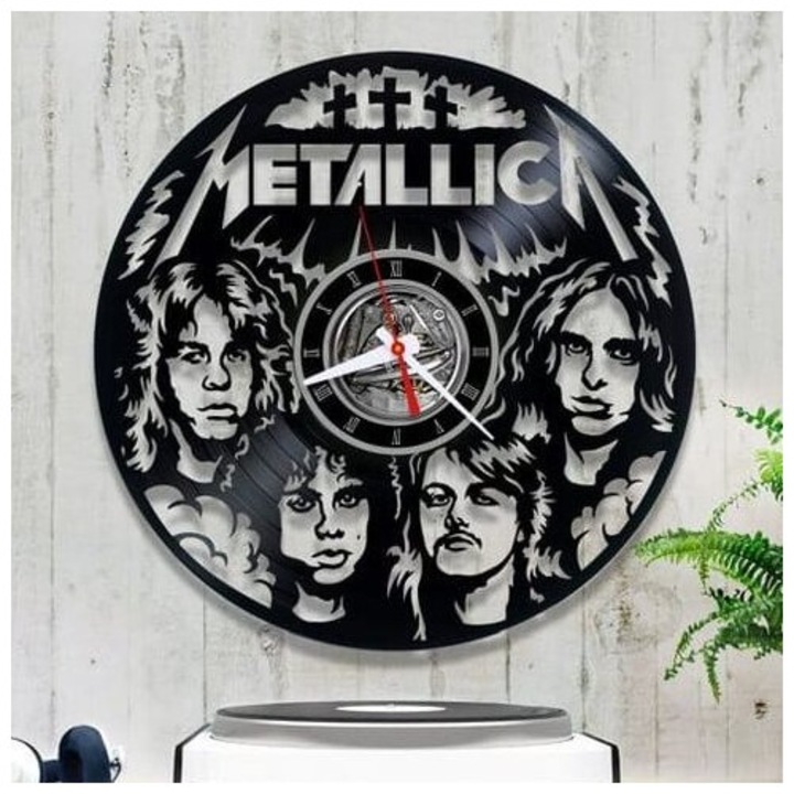 Ceas decorativ, Intrahome, Metallica Band, 45x50 cm, plywood 3mm-4mm