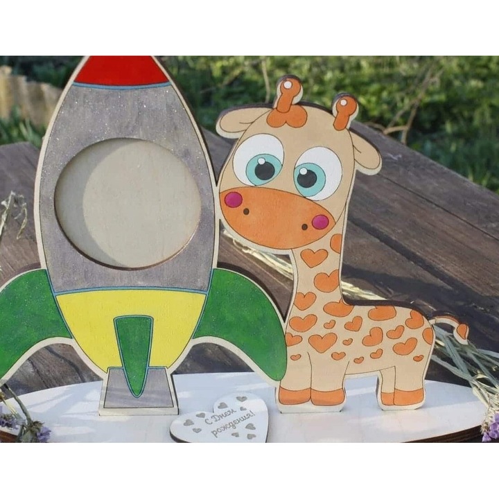 Tablou din plywood, Intrahome, camilopardale, 50x60cm, 3mm-4mm, pentru camera copilului