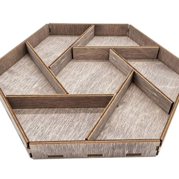 Tava de servire, Intrahome, 40x40cm, plywood 3mm-4mm, design hexagonal, fabricata in Grecia