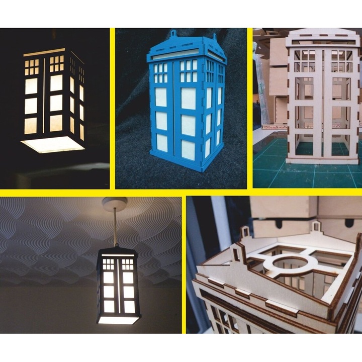 Abajur de noapte Tardis, Intrahome, plywood 3mm-4mm, 12x15 cm, crem