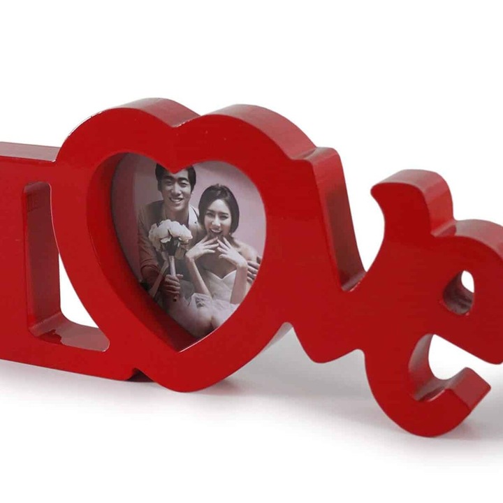 Rama foto clasica, Intrahome, in forma de inima, 50x60 cm, din plywood 3mm-4mm, pentru decoratiuni si proiecte DIY