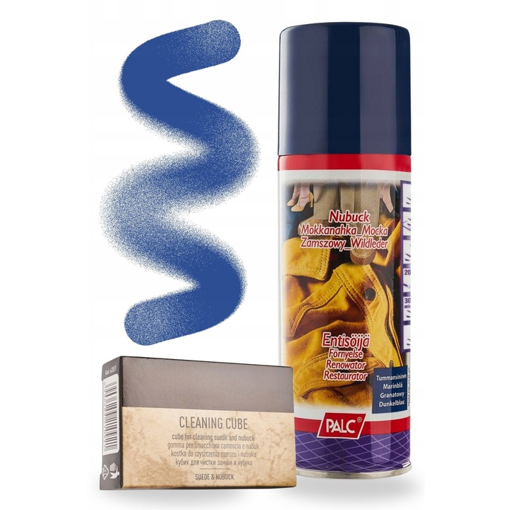 Kit de renovare pentru piele intoarsa si nubuc, pentru deget, spray 200 ml, radiera de curatare, renovare eficienta, impregnare, hranire, aplicare usoara, albastru marin, set 2 in 1, material: spray si radiera, eficient, sigur pentru piele, durabil