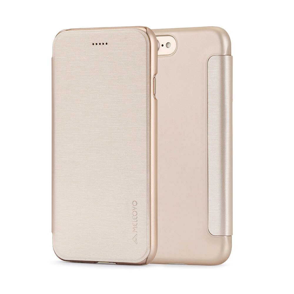 Husa Meleovo Smart Flip pentru iPhone 8, Gold