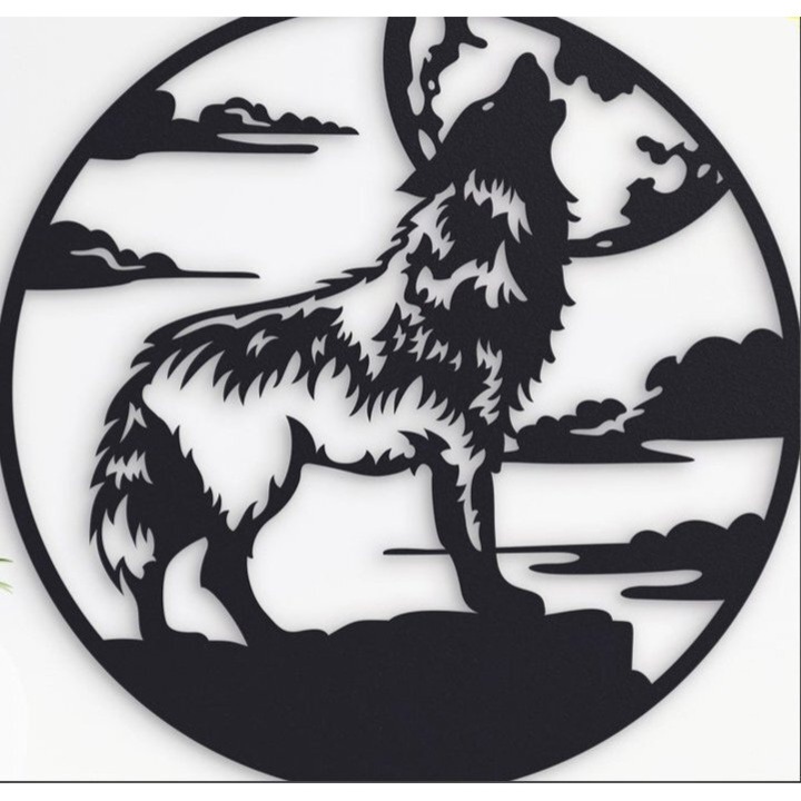 Tablou Wolf Wall Art, Intrahome, 30x30 cm, plywood 3mm-4mm, decorativ, handmade