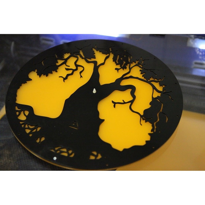 Ceas decorativ, Intrahome, rola de perete cu design acrilic, 20x20 cm, plywood 3mm-4mm