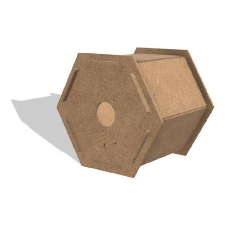 Casuta pentru pasari hexagonala, Intrahome, plywood 3mm-4mm, 40x50cm, fabricata in Grecia