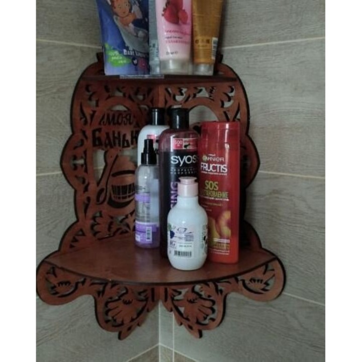 Suport de baie, Intrahome, caddy pentru dus, 2 etaje, 20x20 cm, plywood 3mm-4mm, fabricat in Grecia