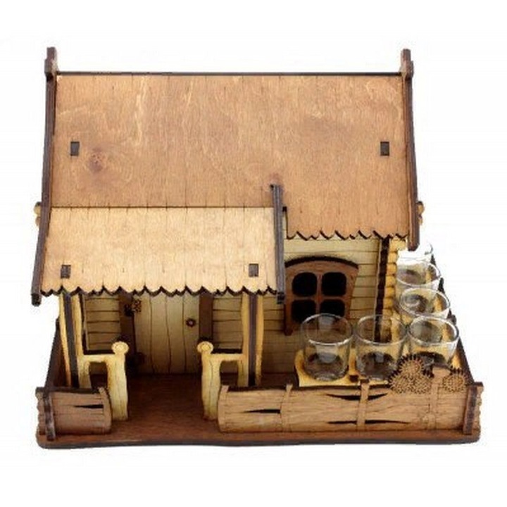 Suport bauturi din lemn, Intrahome, suport vin casa, 6 sticle, 40x50 cm, plywood 3mm-4mm