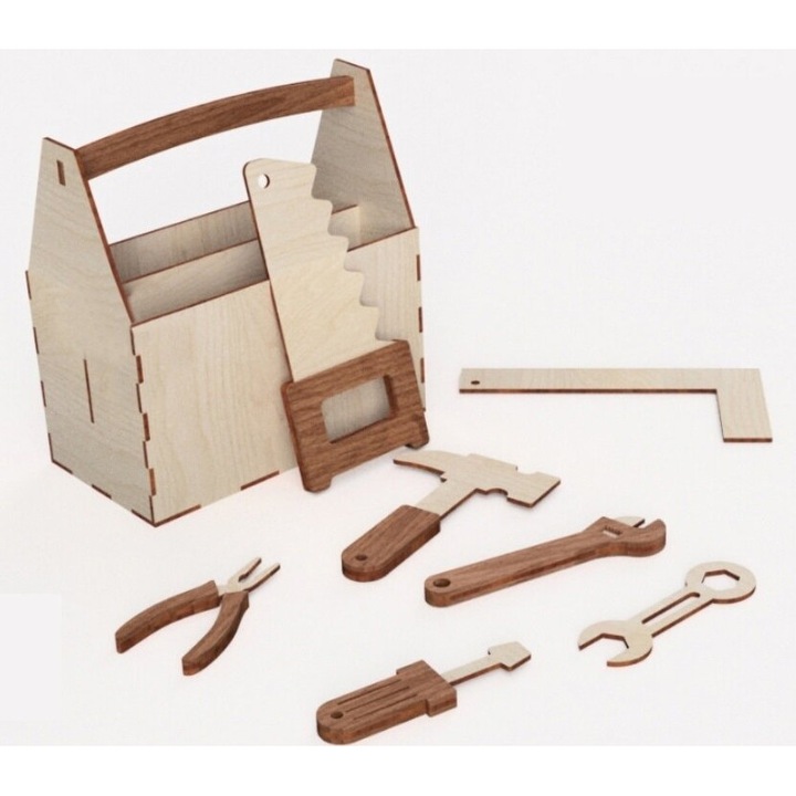 Set de unelte pentru copii, Intrahome, plywood 3mm-4mm, 20x20 cm, fabricat in Grecia