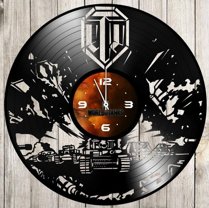 Ceas decorativ Intrahome, rola toichou cu discuri din vinil World Of Tanks, 30x30 cm, din plywood 3mm-4mm