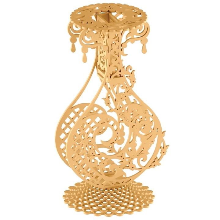 Vaza decorativa, Intrahome, plywood 3mm-4mm, dimensiune 30x30 cm, cu flori