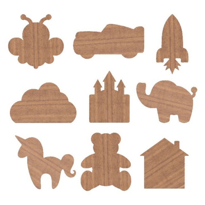 Set de jocuri educative din plywood, Intrahome, 3mm-4mm, 20x20 cm, fabricat in Grecia