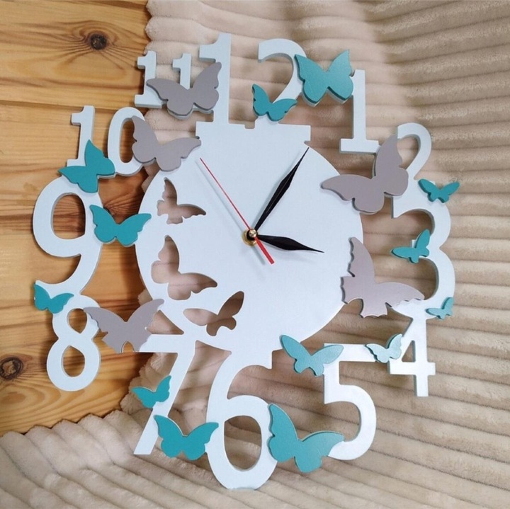 Ceas decorativ, Intrahome, roloi de perete cu petale, 30x30 cm, plywood 3mm-4mm