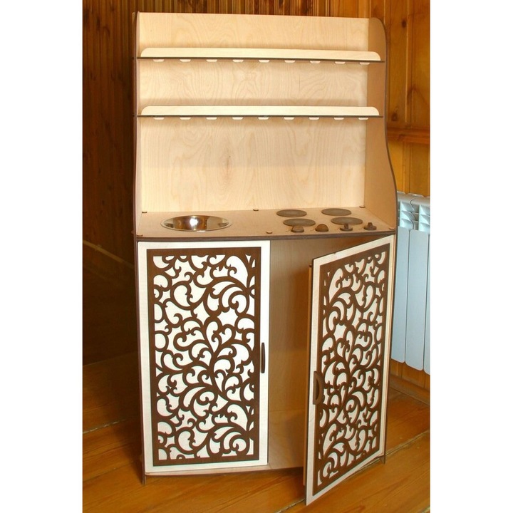 Set bucatarie copii, Intrahome, plywood 3mm-4mm, 30x30 cm, multicolor