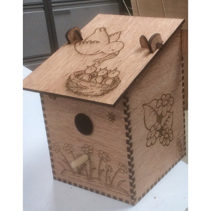 Cuib pentru pasari, Intrahome, 30x30 cm, din plywood 3mm-4mm, fabricat in Grecia