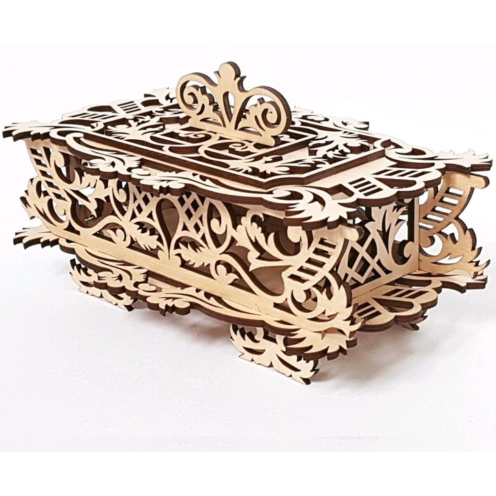 Cos decorativ din plywood cu capac, Intrahome, 3mm-4mm, 30x30cm