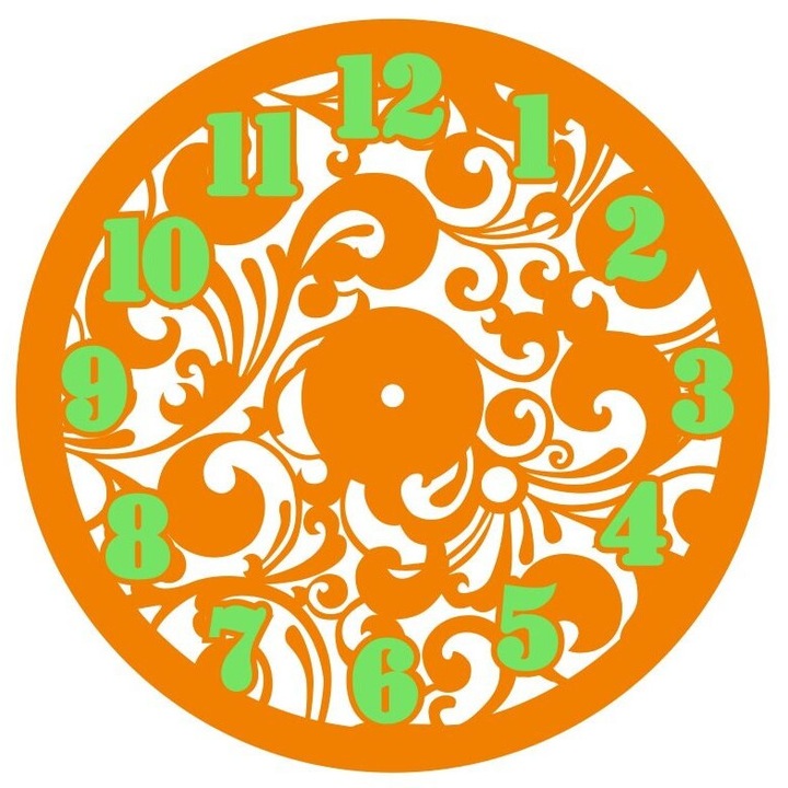 Ceas decorativ, Intrahome, roloi de perete cu flori, 30x30 cm, plywood 3mm-4mm