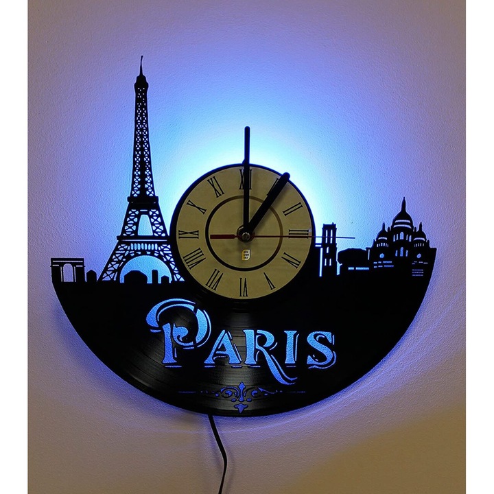Ceas decorativ, Intrahome, plywood 3mm-4mm, 30x30 cm, cu discuri din vinil, fabricat in Grecia