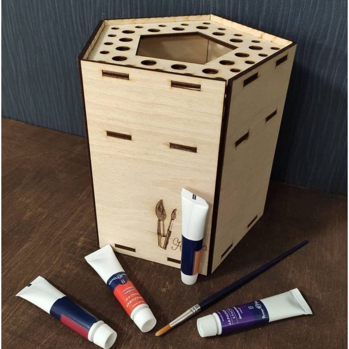 Suport pensule artistice din plywood, Intrahome, 3mm-4mm, 20x20cm, fabricat in Grecia