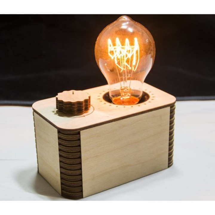 Lampa Edison cu dimmer, Intrahome, 30x30 cm, din plywood, 3mm-4mm, set