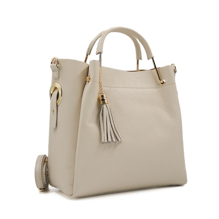 Geanta Casual Piele Naturala Posete Fagaras Poseta Piele Bryna, Bej, 40x33cm