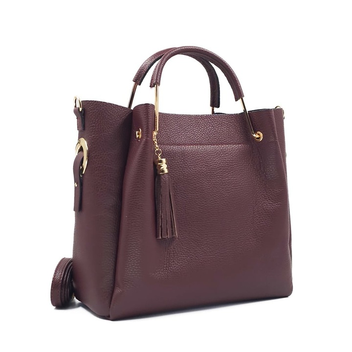Poseta Piele Bryna - Bordo, Geanta Casual din Piele Naturala, Geanta, Genti