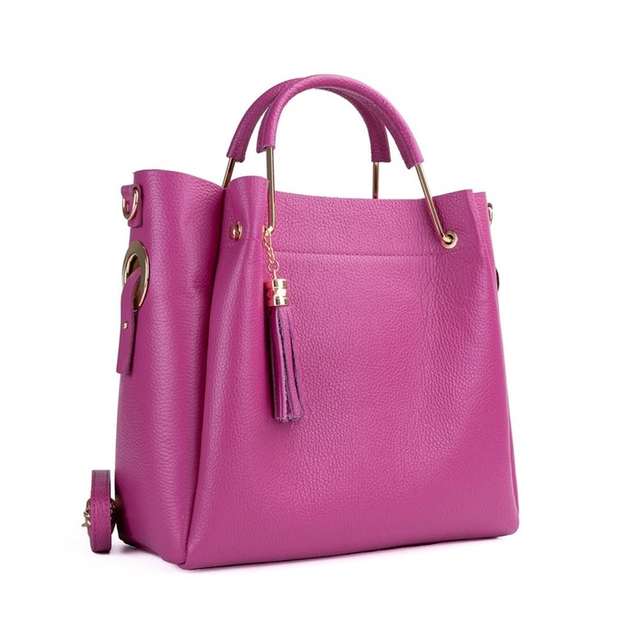 Poșetă Făgăraș, Bryna, piele naturală, fucsia, 40x33cm