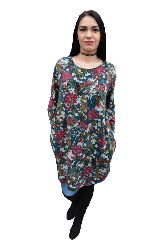 Rochie moderna cu imprimeu floral, masura mare,D&J Exclusive,Multicolor