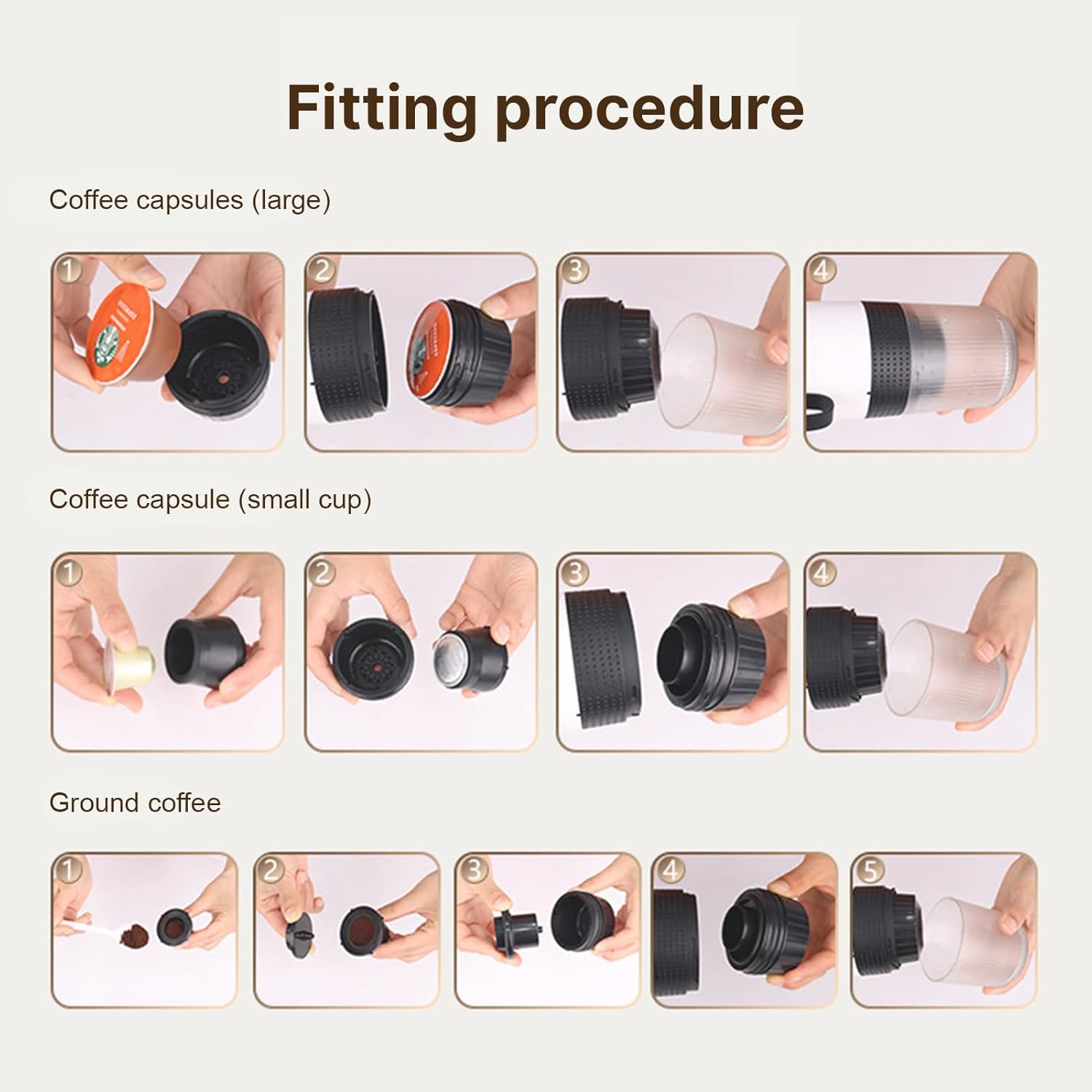 Espressor portabil K0204-20260822-16, compatibil cu capsule de diferite dimensiuni si cafea macinata, incalzire wireless, incarcare USB, negru
