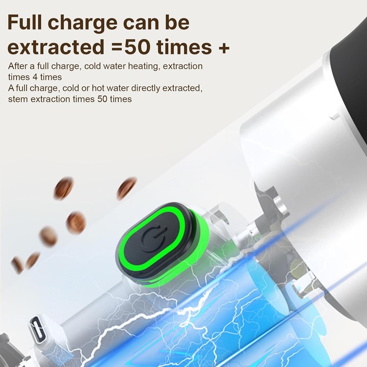 Espressor portabil, 15 bar, 7500mAh, incalzire automata 92C, 60ml, ideal pentru calatorii si camping