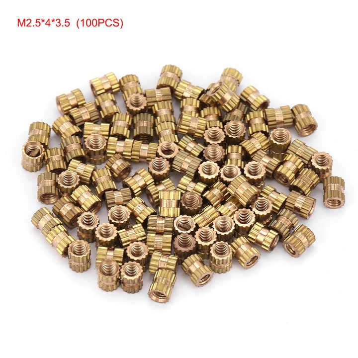 Set 100 bucati insertii din alama HERUSI M2.5x4x3.5, rezistente la caldura
