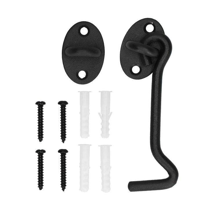 Kit incuietoare usa glisanta din inox, negru, rezistent la coroziune, pentru usi de hambar