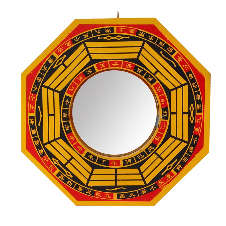 HERUSI Feng Shui Bagua tükör, fa fém, 20x20cm, konvex