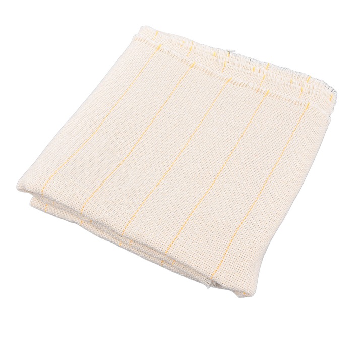 Material textil pentru tufting Herusi, amestec poliester bumbac, alb cu fir galben, 1.2m latime