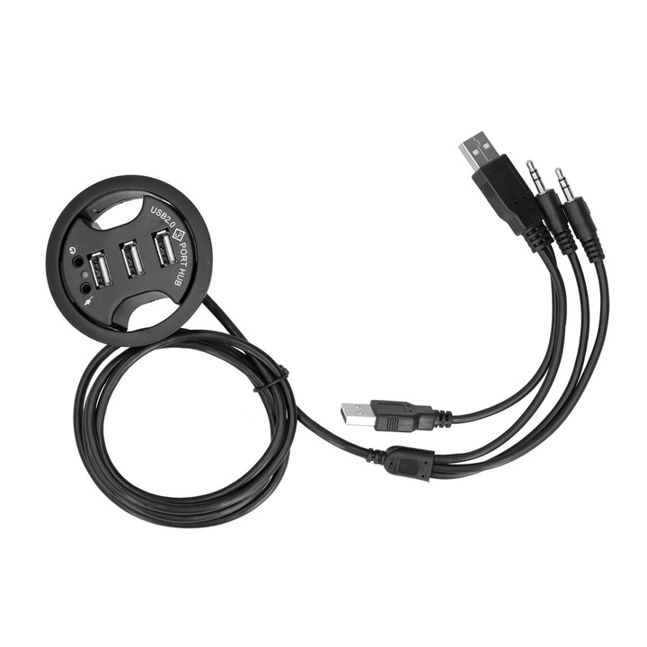 Hub USB HERUSI rotund 3 porturi 5Gbps jack audio 3.5mm compact