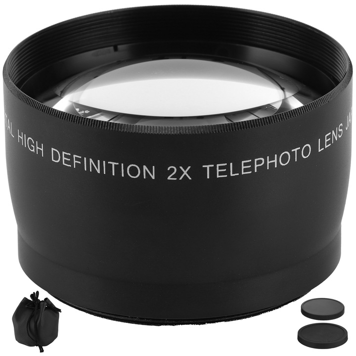 Teleobjektív, 2X, fényképezőgéphez, optikai üveg, 55mm, nedvesség- és korrózióálló