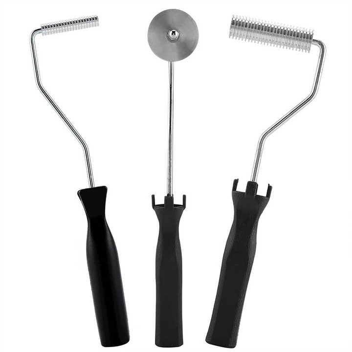 Set 3 role din fibra de sticla pentru laminare, aluminiu, ergonomic, argintiu/negru, dimensiuni variate