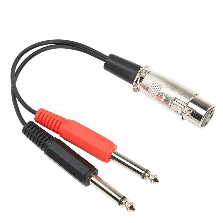 HERUSI XLR anya - kettős 6.35mm apa splitter kábel, 20cm, fekete