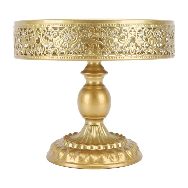 Desszertállvány, tortatartó, elegáns design, arany, könnyen összeszerelhető, kerek