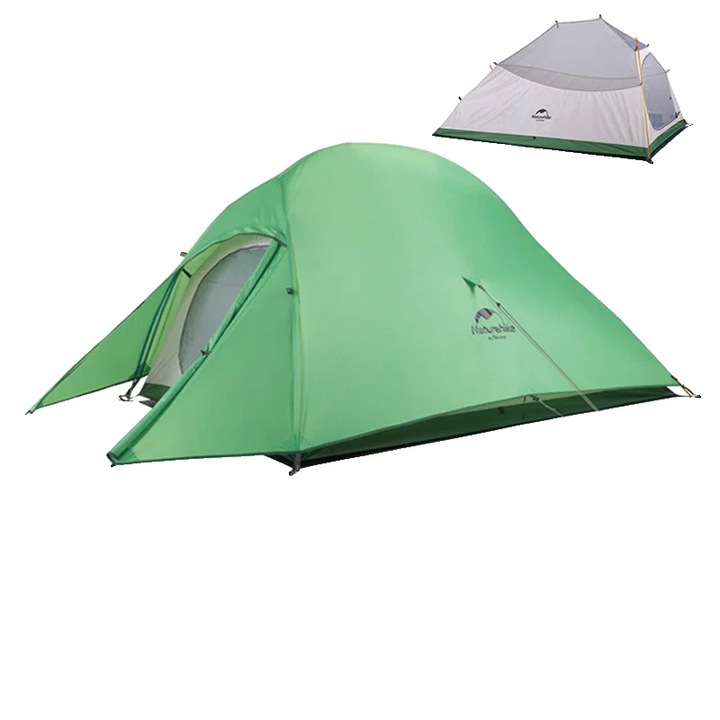 Cort camping, design ultrausor, impermeabil, 270x120cm, verde, pentru 2 persoane