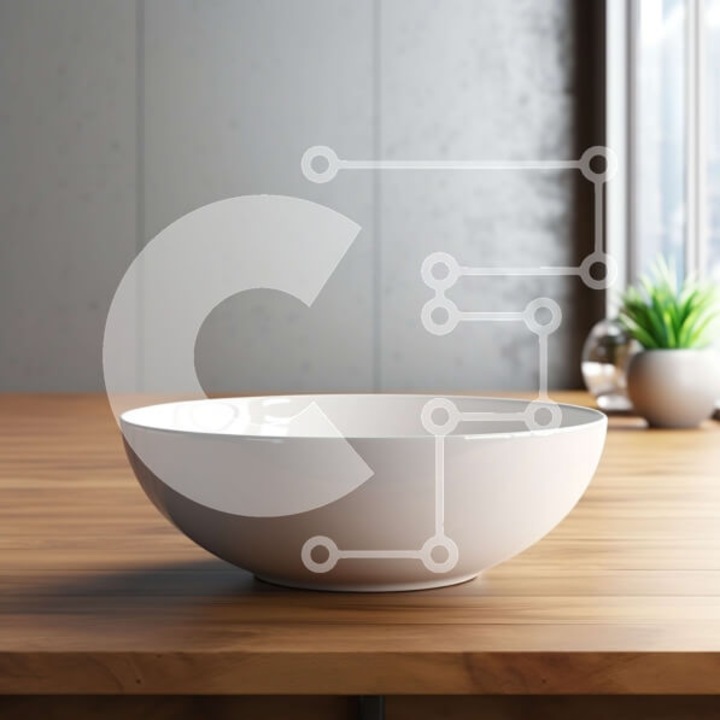 Puzzle din lemn Intrahome, 10x10 cm, 25 piese, mbol alb pe masa din lemn cu vedere la orizont