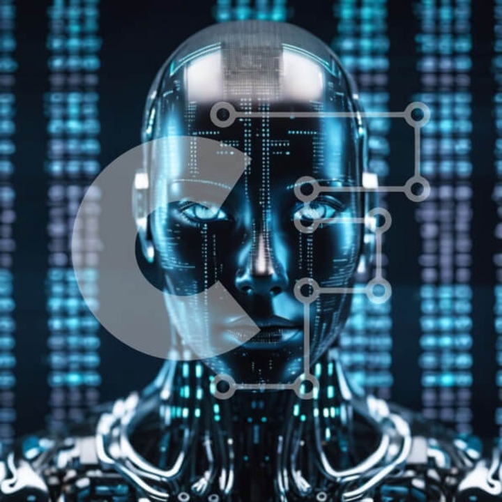 Puzzle din lemn Intrahome, rombot umanoid cu cifre si simboluri, 10x10cm, 25 piese, cutie din lemn wenge